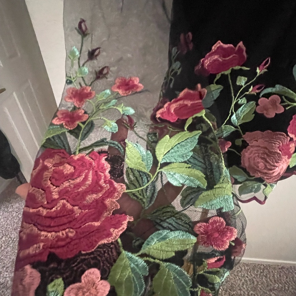 VENUS Black Blouse with Pink and Green Floral Design - Picture 4 of 8